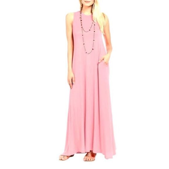 MILAN KISS Women's Sleeveless Maxi Dress with Pockets Dusty Pink M - Picture 3 of 8